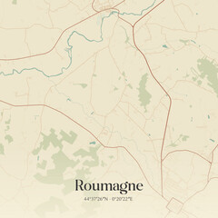Obraz premium Vintage map of Roumagne, France.