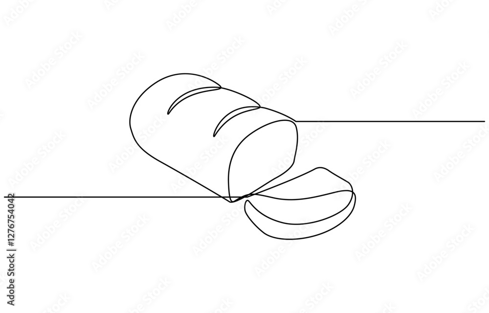 Poster bread one line drawing, one continuous line drawing of long loaf bread, continuous line art drawing 