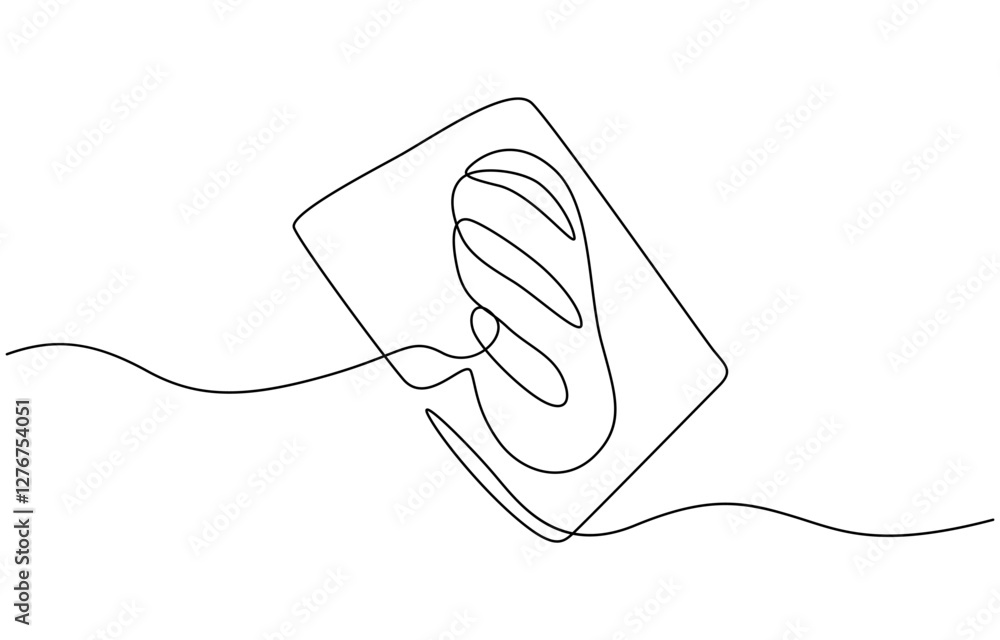 Poster bread one line drawing, one continuous line drawing of long loaf bread, continuous line art drawing 