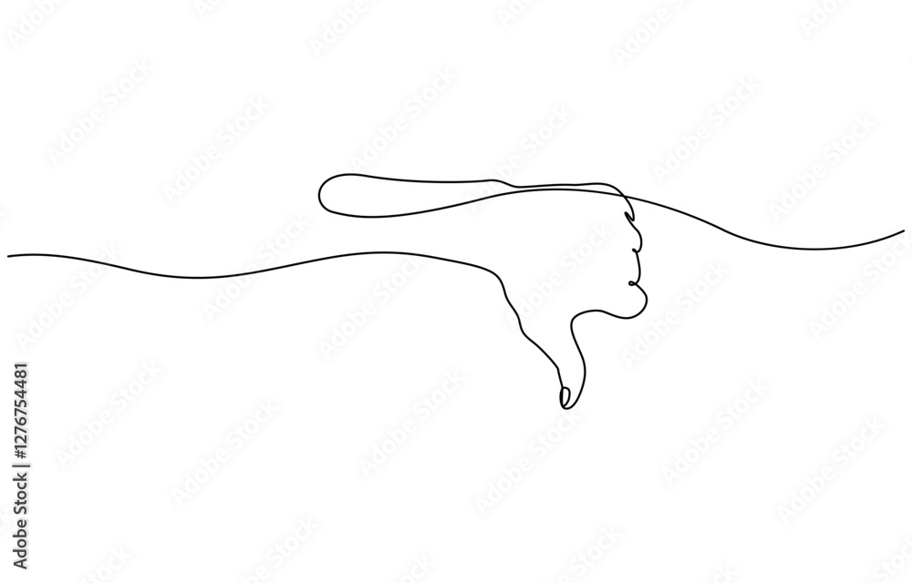 Poster thumb down in one continuous line. symbol of evil. negative gesture showing dislike in a one-line st