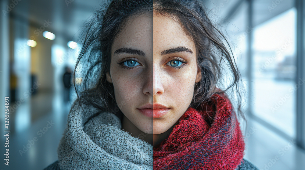 Poster comparison between a real person and their deepfake version highlights subtle differences and ultra-