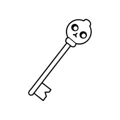 Creepy key with a skull handle line art illustration