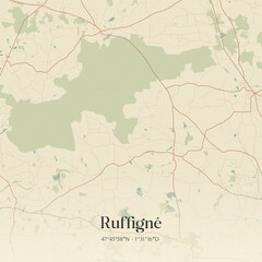 Vintage map of Ruffign&eacute;, France.