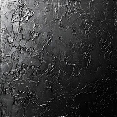 Obraz premium Abstract black and white image showcasing a heavily textured, rough black surface with cracks and indentations, creating a dark and moody feel.