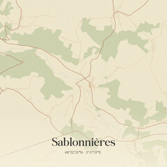 Fototapeta premium Vintage map of Sablonnières, France.
