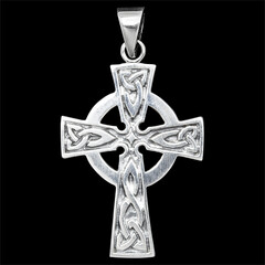 silver Celtic cross pendant features intricate knotwork, symbolizing faith, eternity, and heritage. A timeless piece for those who appreciate Celtic culture, spirituality, and ancient craftsmanship