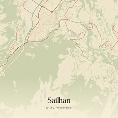 Obraz premium Vintage map of Sailhan, France.