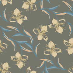 Fototapeta premium Floral pattern. Pretty flowers on color background. Printing with small white flowers. Ditsy print. Seamless vector texture. Spring bouquet.