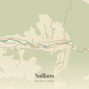 Vintage map of Saillans, France.
