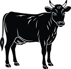 Cow silhouette vector illustration, farm animal, livestock, rural, nature, dairy, beef, farming, countryside, cow design, vector art, vector graphic, animal icon.