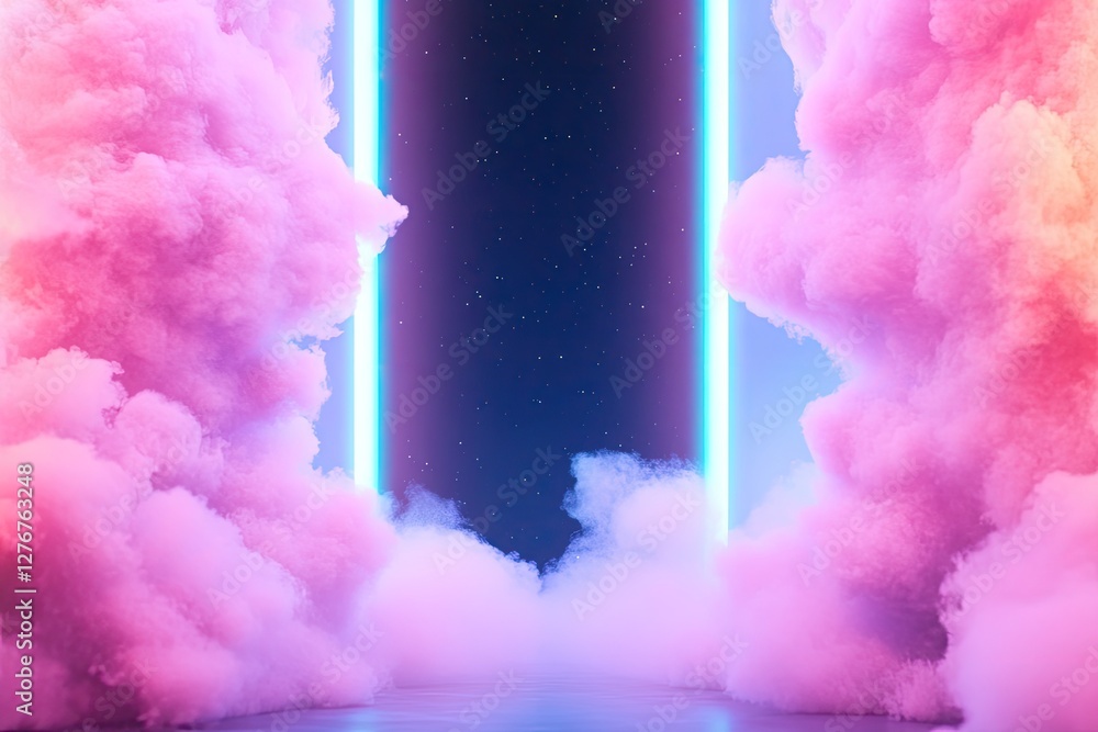 Poster vibrant neon color background in spacecore theme perfect for futuristic and minimalistic design