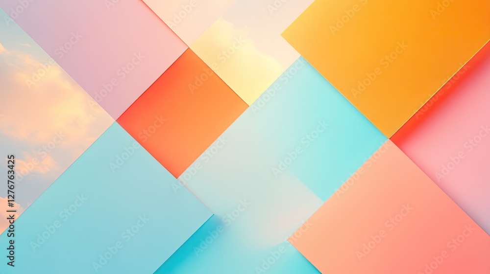 Poster visually captivating arrangement of abstract squares with dynamic colors and varying shades fills sp