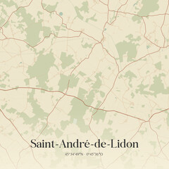 Fototapeta premium Vintage map of Saint-André-de-Lidon, France.