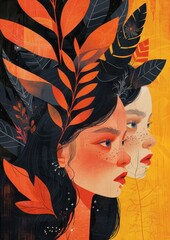 Enchanting Portrait of Two Women Surrounded by Vibrant Autumn Leaves in Warm Tones