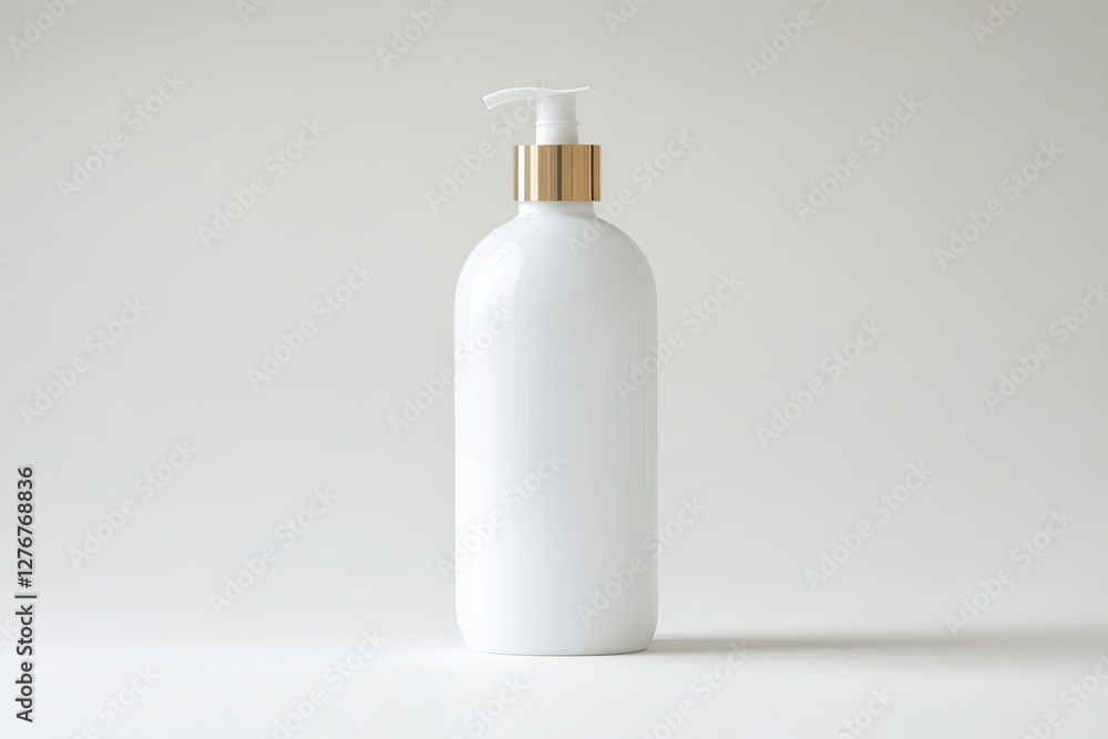 Poster clean mockup of empty lotion bottle with pump elegantly displayed on plain white background