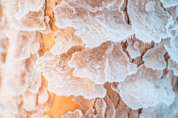 Obraz premium close-up of tree bark encrusted with frost intricate texture highlighted by soft diffused light