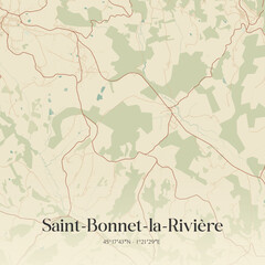 Fototapeta premium Vintage map of Saint-Bonnet-la-Rivière, France.