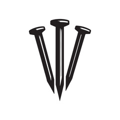 Metal nails, construction hardware, black and white illustration,  industrial design, minimalist style