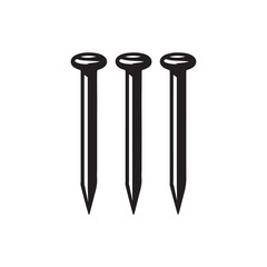 Metal nails, construction hardware, black and white illustration,  industrial design, minimalist style