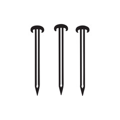Metal nails, construction hardware, black and white illustration,  industrial design, minimalist style