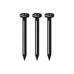 Metal nails, construction hardware, black and white illustration,  industrial design, minimalist style