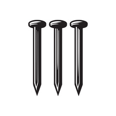 Metal nails, construction hardware, black and white illustration,  industrial design, minimalist style