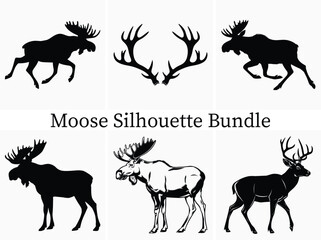 Majestic Moose Silhouette SVG Bundle Design – Elegant Forest Animal Silhouette Clipart