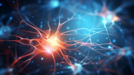Human brain stimulation or activity with neuron close-up 3D rendering illustration. Neurology, cognition, neuronal network, psychology, neuroscience scientific, a detailed 3D close-up of neurons 