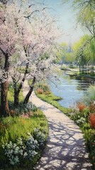 Illustration of a aerial view of a park path flower landscape outdoors.