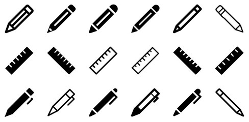 "Pencil, Ruler, and Pen Vector Icon Set &ndash; Essentials for Creativity and Precision"