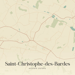 Fototapeta premium Vintage map of Saint-Christophe-des-Bardes, France.