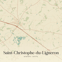 Fototapeta premium Vintage map of Saint-Christophe-du-Ligneron, France.