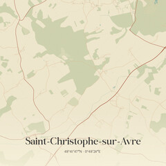 Fototapeta premium Vintage map of Saint-Christophe-sur-Avre, France.