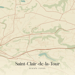 Fototapeta premium Vintage map of Saint-Clair-de-la-Tour, France.