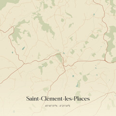 Fototapeta premium Vintage map of Saint-Clément-les-Places, France.