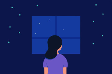 silhouette of a girl on the window