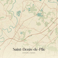 Naklejka premium Vintage map of Saint-Denis-de-Pile, France.