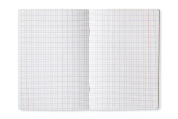An empty grid notebook lies open on a clean surface, displaying its blank pages
