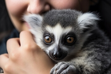 Obraz premium Picture of people friendship with wild exotic animal lemur made with generative AI