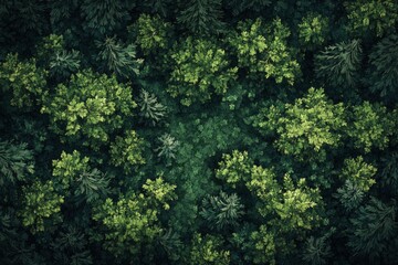Obraz premium An aerial view showcasing a dense forest filled with vibrant green trees
