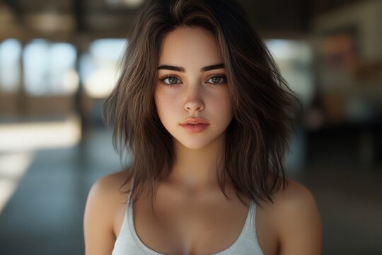Explore the uncanny valley with this hyper-realistic AI-generated portrait with shifting facial expressions Witness the mesmerizing beauty of an artificial face that mimics human emotion This image