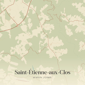Vintage map of Saint-&Eacute;tienne-aux-Clos, France.