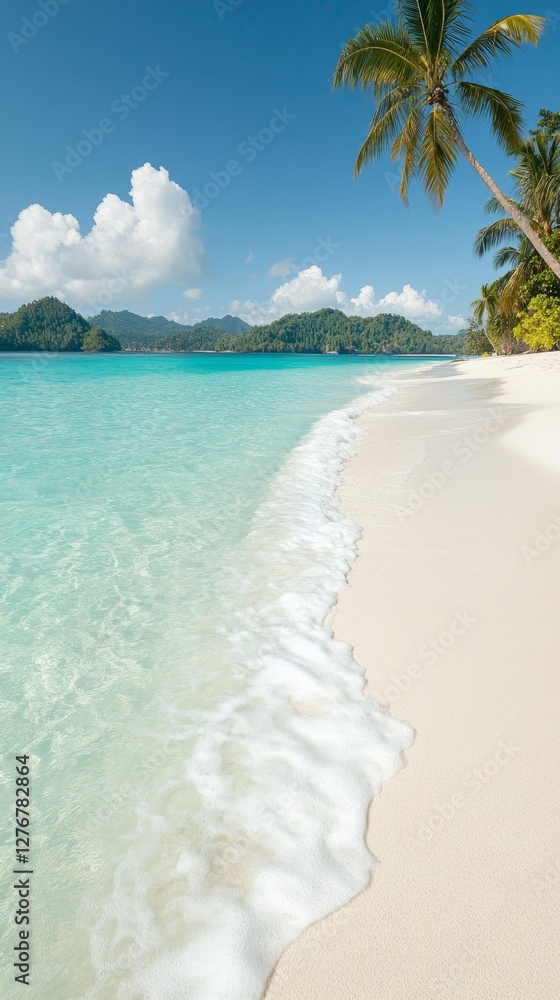 Aufkleber soft waves lap against the white sand shore as palm trees sway in the gentle breeze, creating a sere