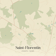 Fototapeta premium Vintage map of Saint-Florentin, France.