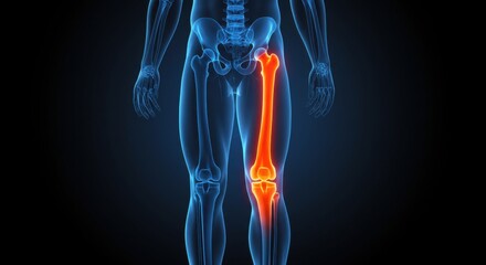 3D illustration of Human femur bone pain x-ray.