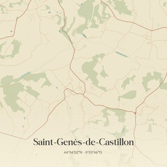 Fototapeta premium Vintage map of Saint-Genès-de-Castillon, France.