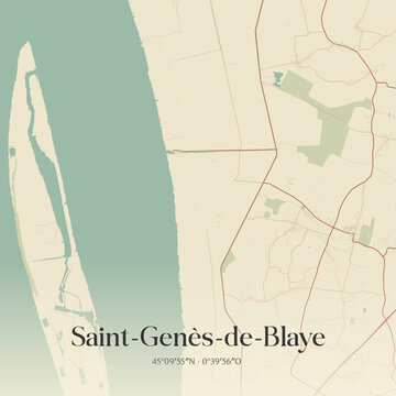 Vintage map of Saint-Gen&egrave;s-de-Blaye, France.