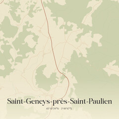 Obraz premium Vintage map of Saint-Geneys-près-Saint-Paulien, France.