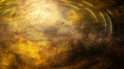 Abstract texture of a golden alloy with a smooth brushed surface and radial gradient shine 