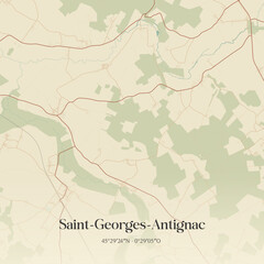 Obraz premium Vintage map of Saint-Georges-Antignac, France.